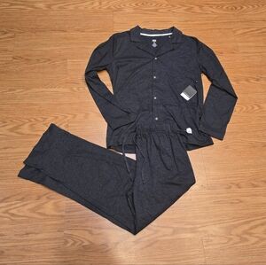 New Frye Sleepwear Pajamas Size L Heathered Notch Collared Set Womens Dark Gray